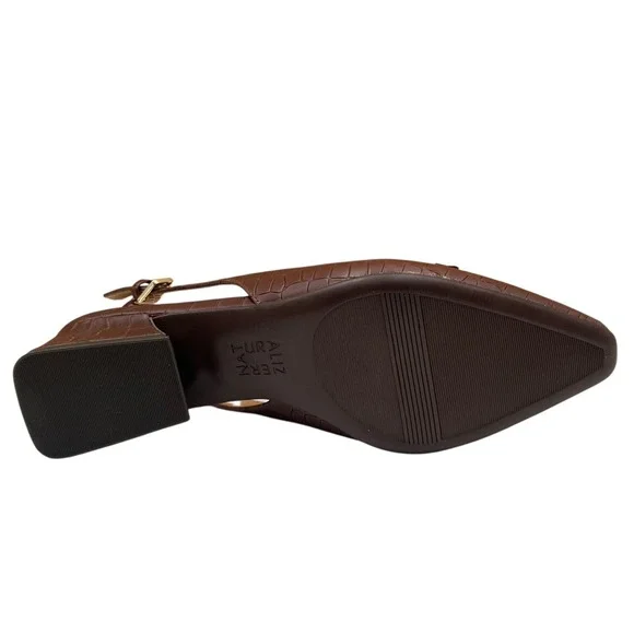 Naturalizer Womens Lindsey Leather Shoes Size 8 Brown Slingback Low Block Heel - Picture 7 of 10